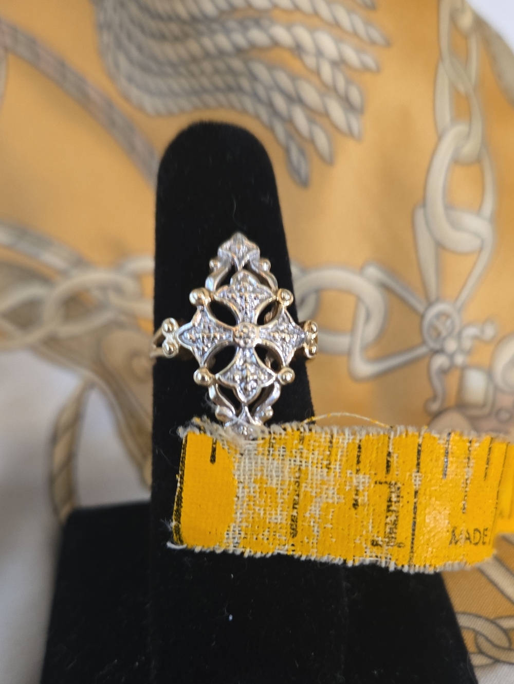 Midcentury, Art Deco look, Two Tone 10K Gold, Navette shape, Cross Ring - Picture 10 of 10